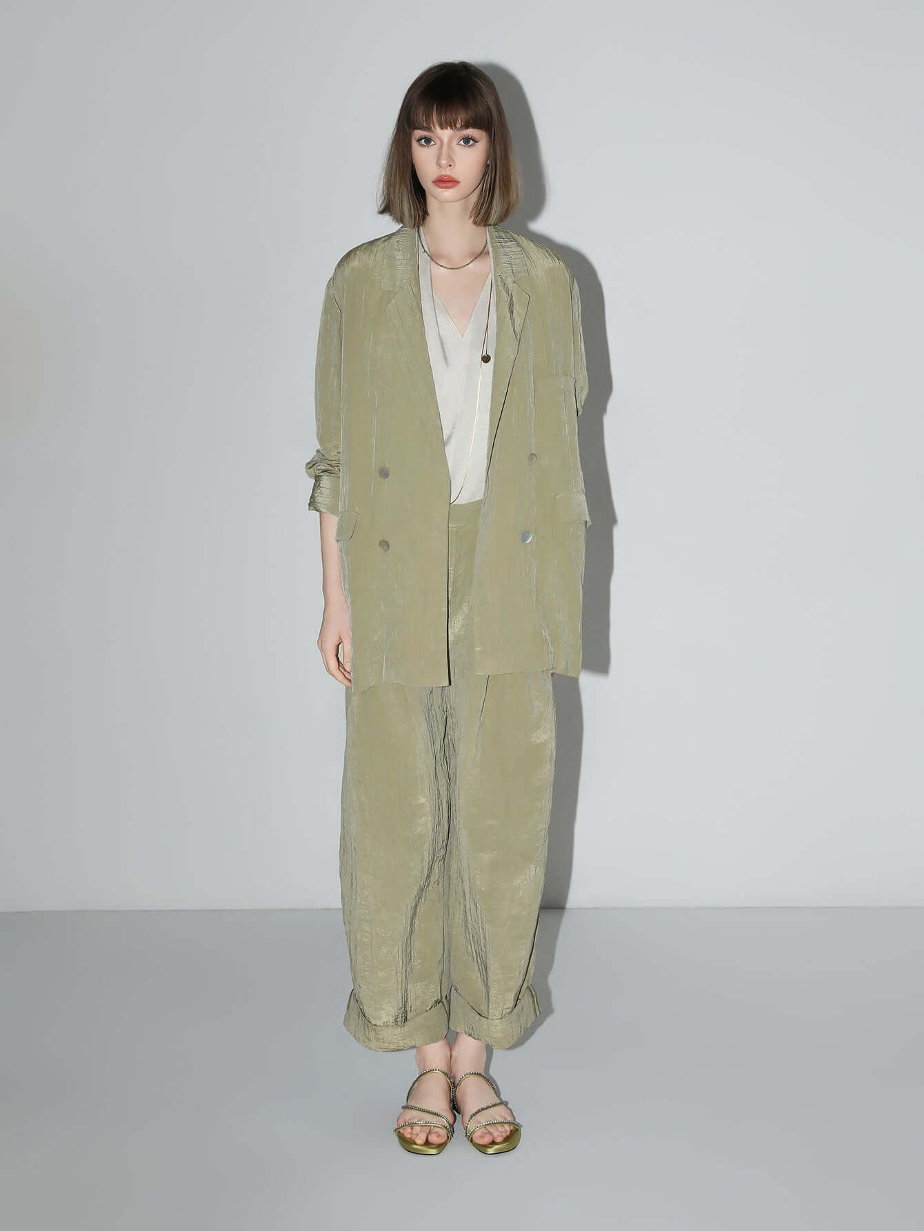 Avocado Green Double-Breasted Blazer Cocobella