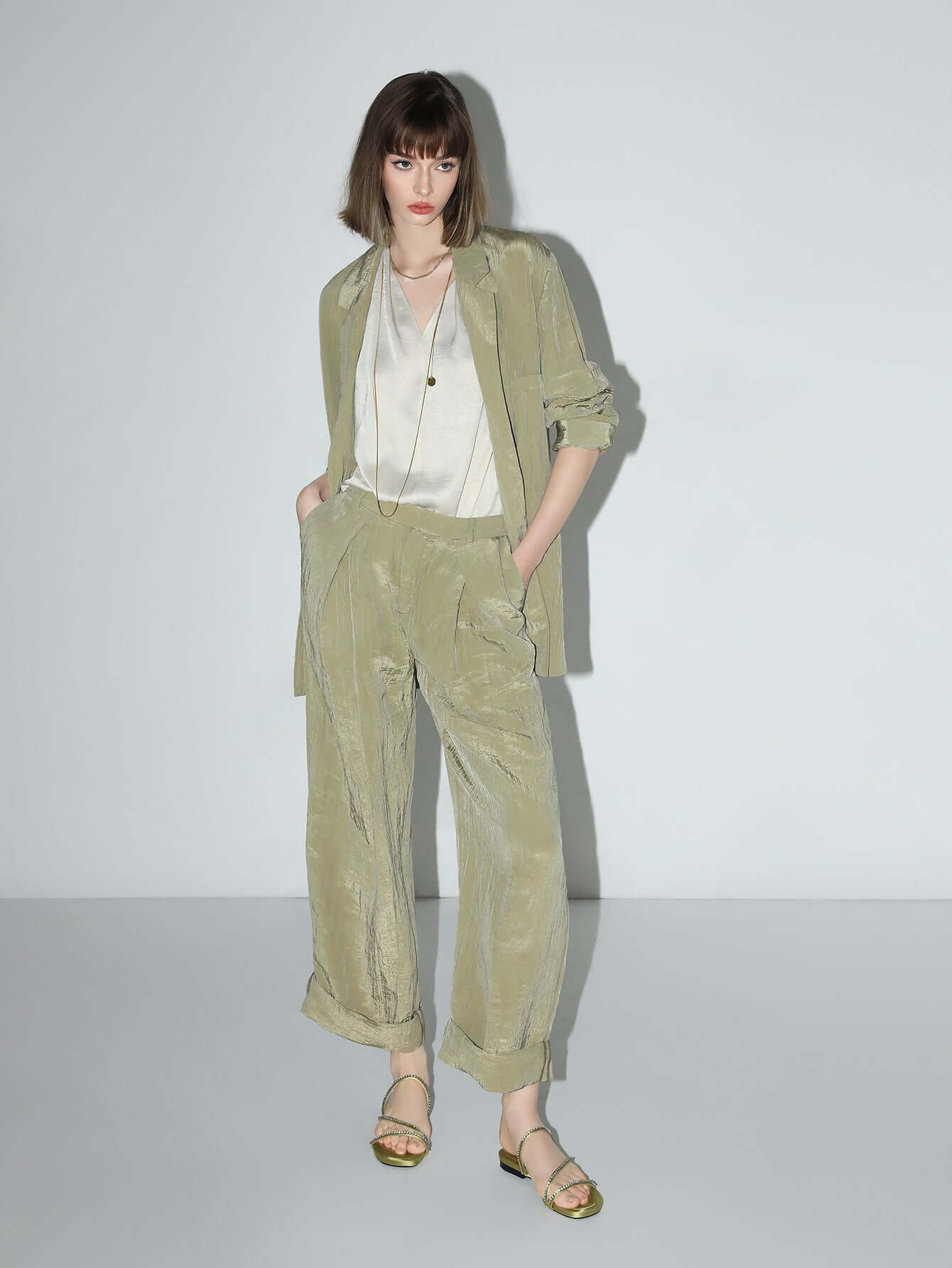 Avocado Green Double-Breasted Blazer Cocobella