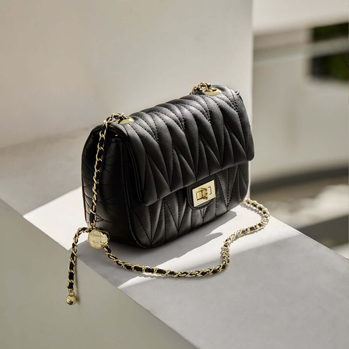 Penthouse Black Quilted Shoulder Bag Nalandu