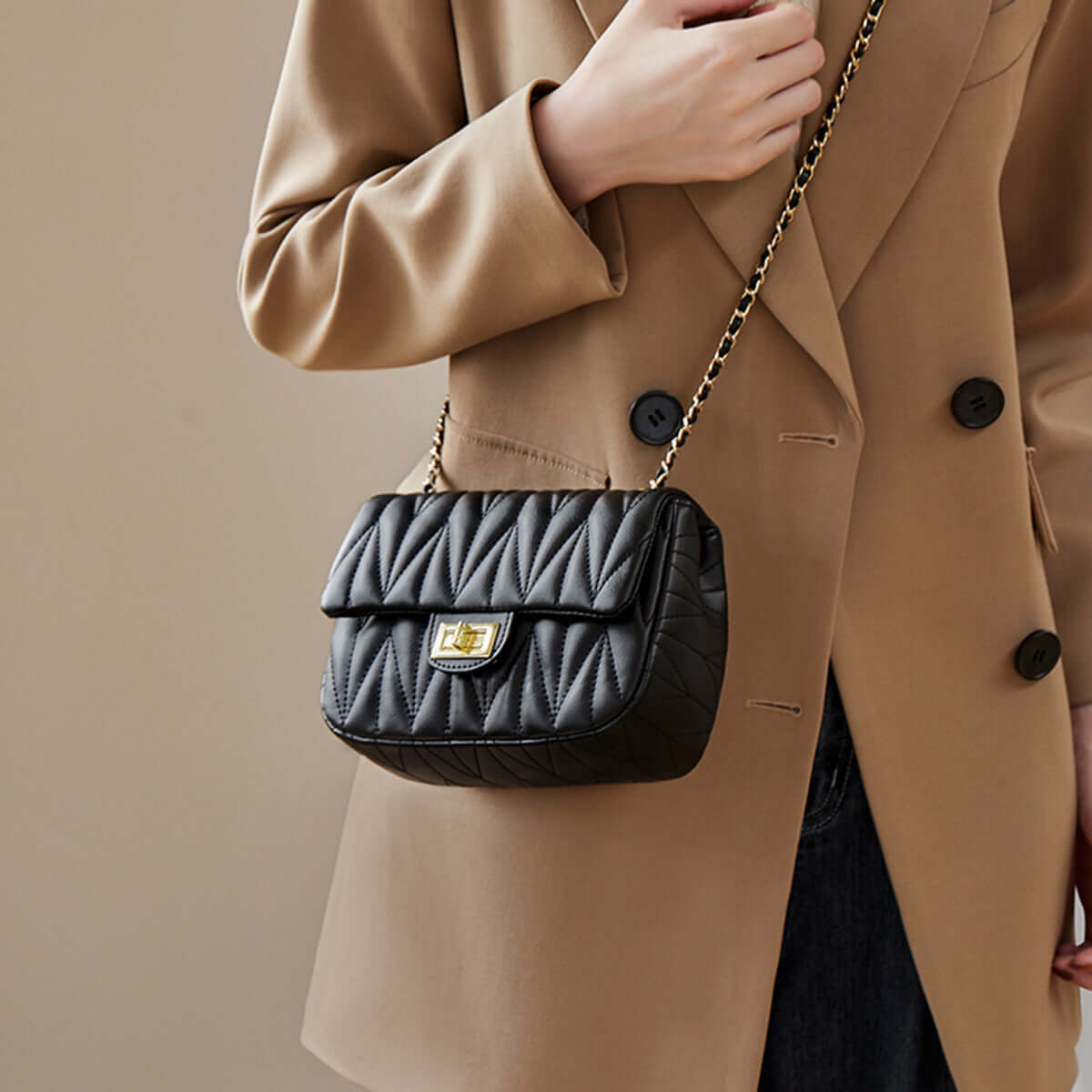 Penthouse Black Quilted Shoulder Bag Nalandu