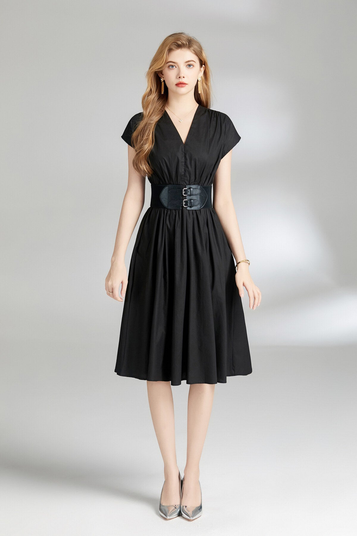 Cinched Waist Plunge Dress DZA
