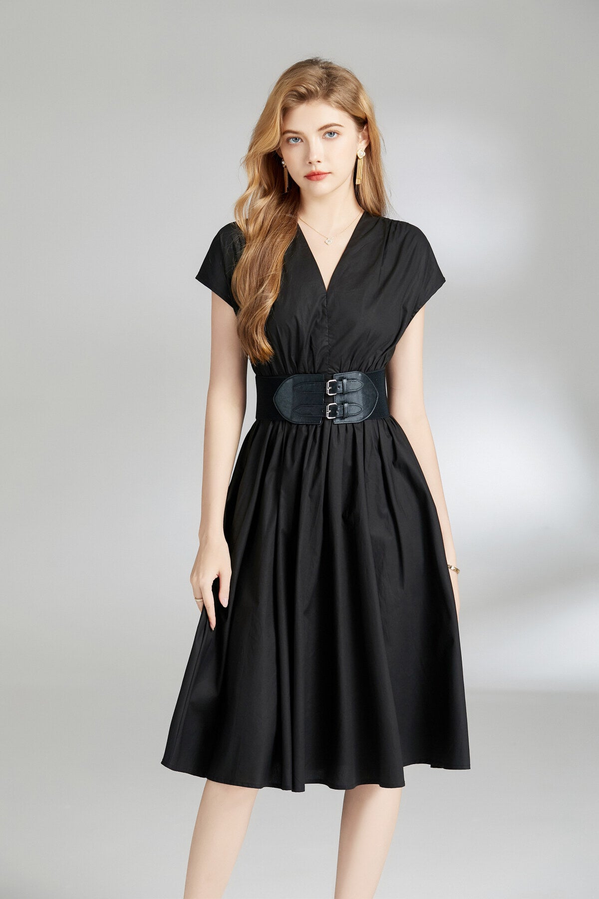 Cinched Waist Plunge Dress DZA