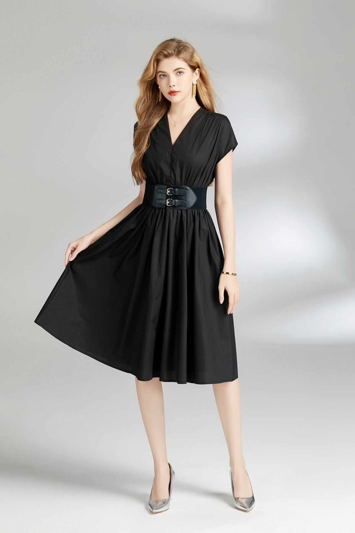 Cinched Waist Plunge Dress DZA