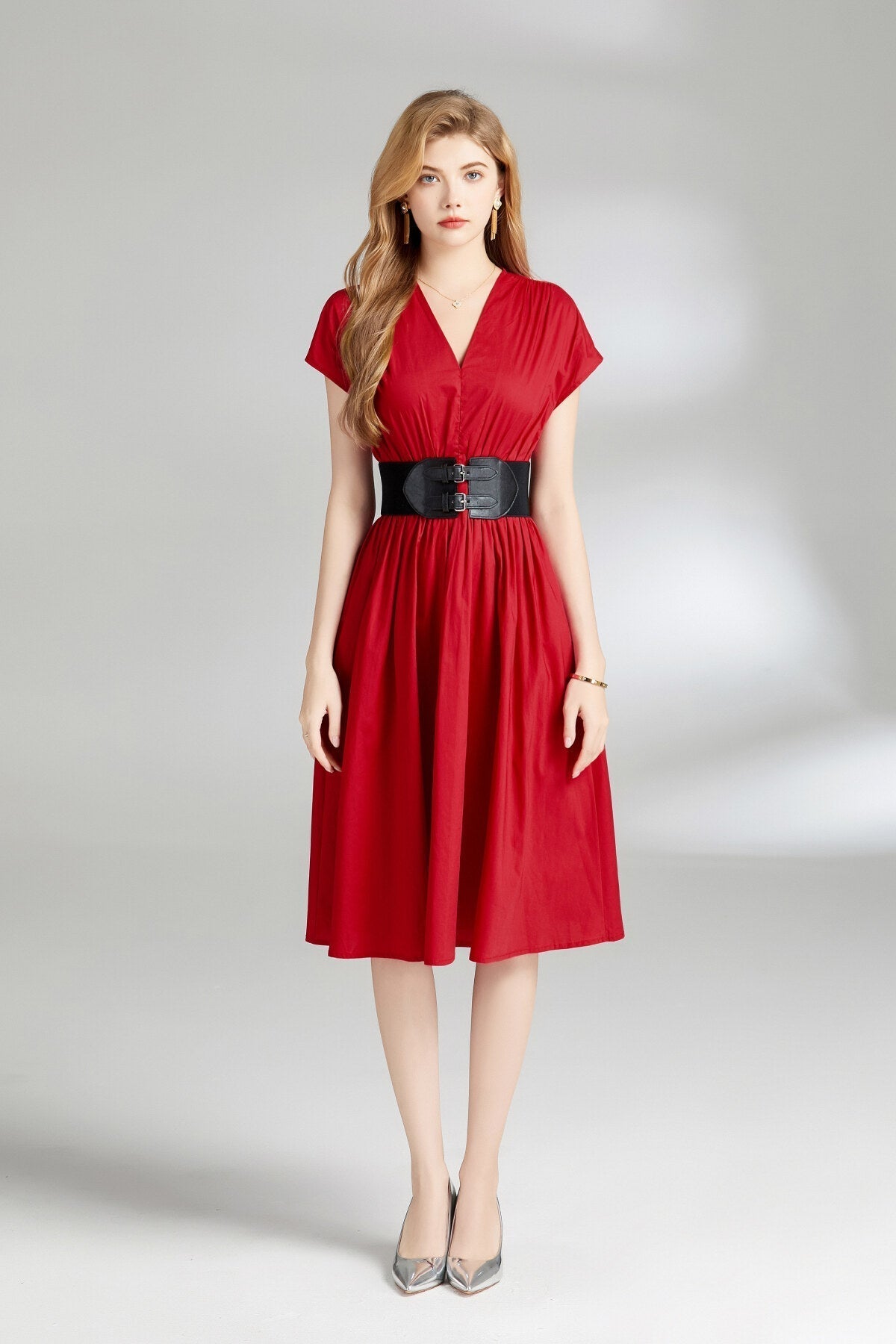 Cinched Waist Plunge Dress DZA