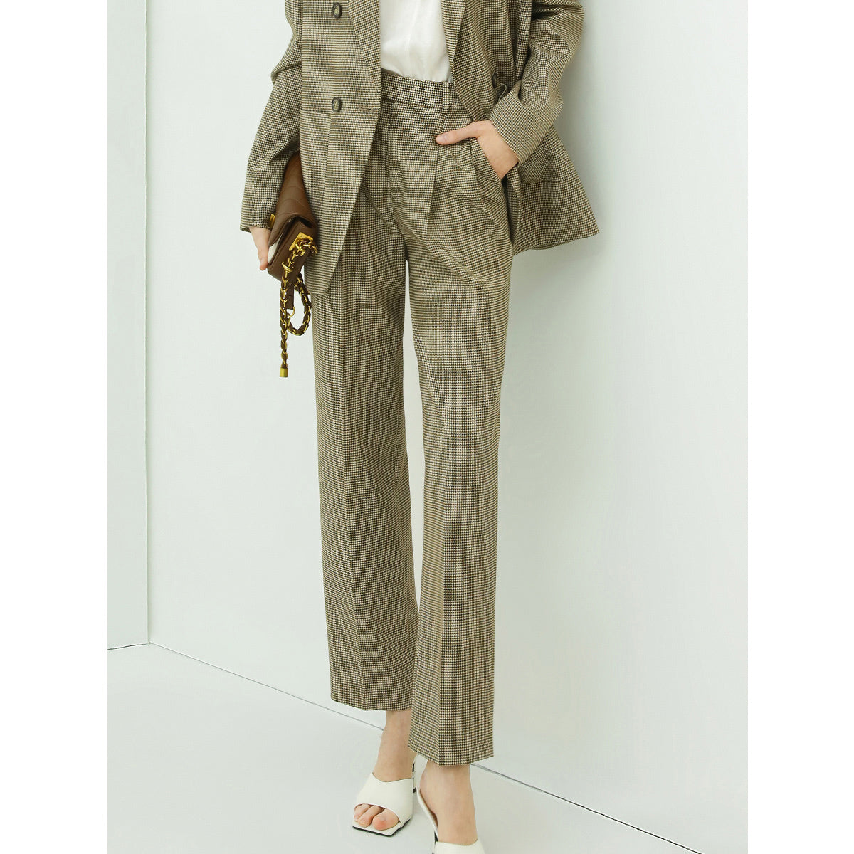 Checkered Slim Straight Ankle Pants Cocobella