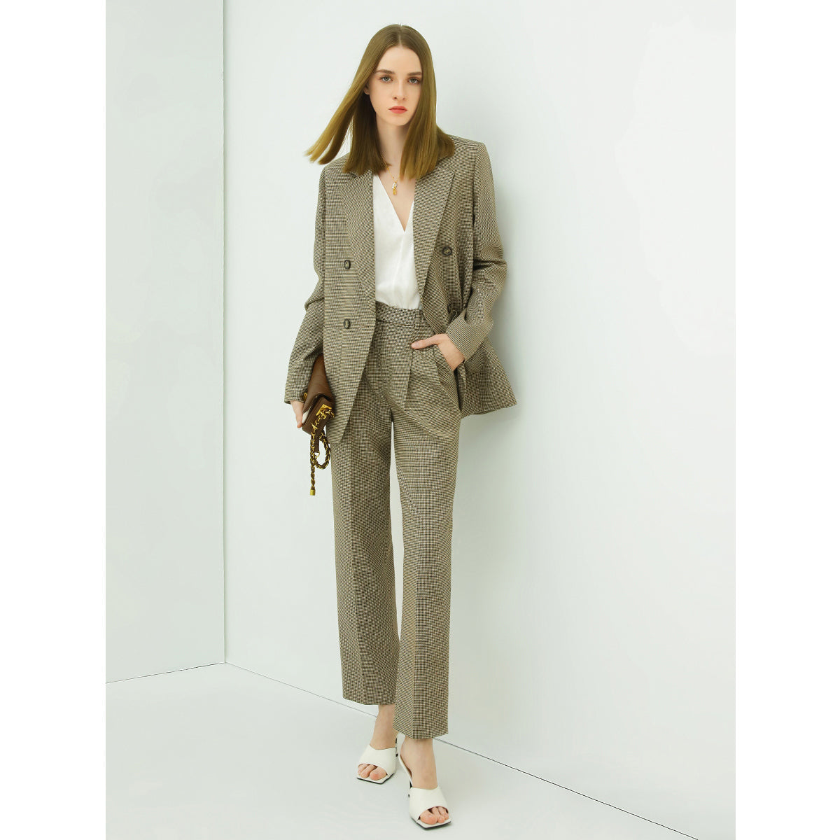 Checkered Slim Straight Ankle Pants Cocobella