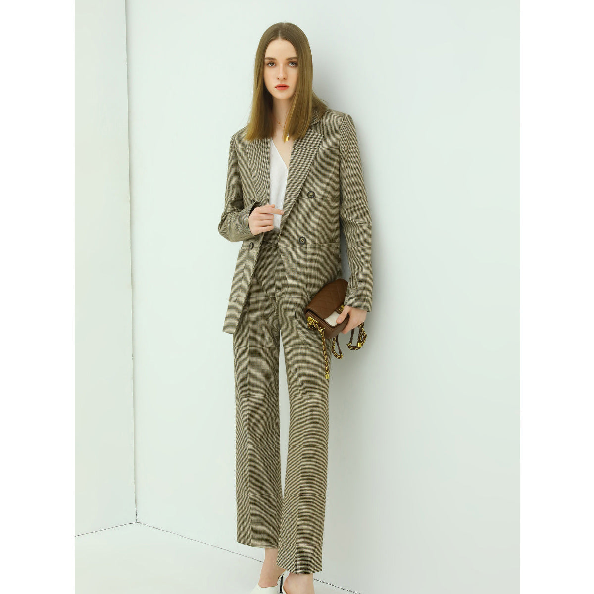 Checkered Slim Straight Ankle Pants Cocobella