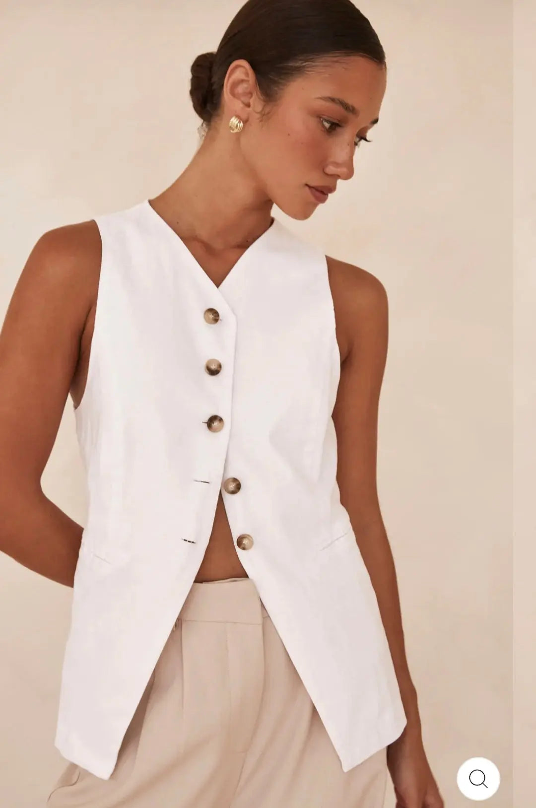 White Organic Linen V-Neck Vest Breathe by November 28