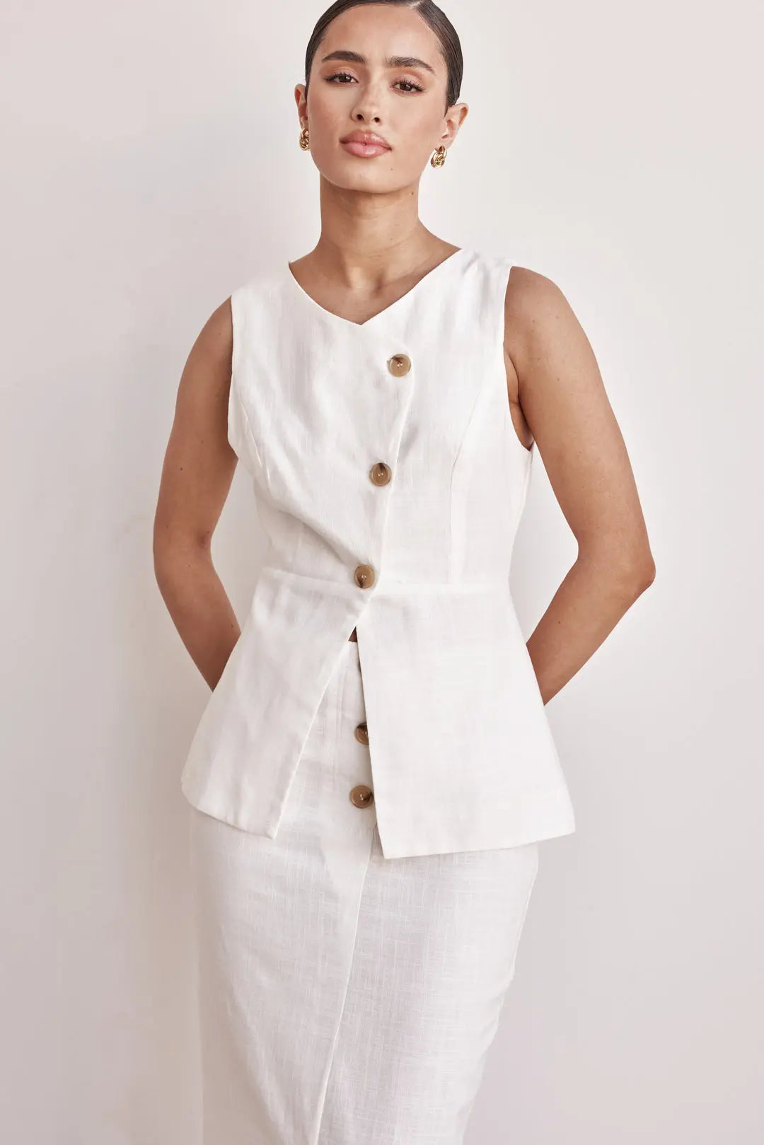 Off-White Linen Peplum Vest Breathe by November 28