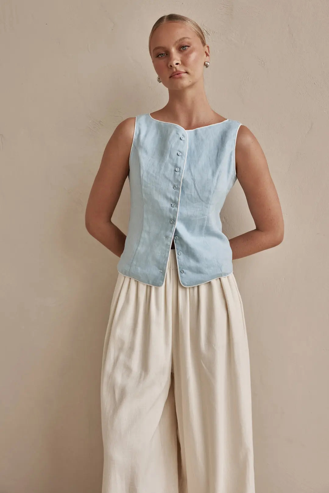 Sky Blue Sleeveless Linen Vest Breathe by November 28