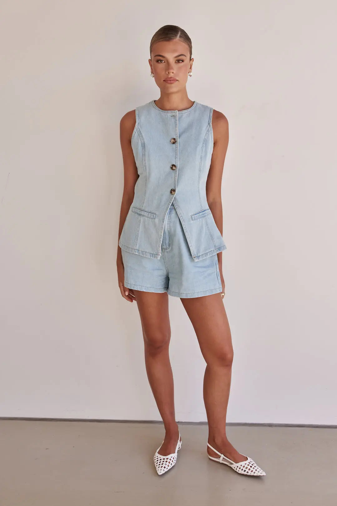 Sleeveless Denim Vest with Pockets Breathe by November 28
