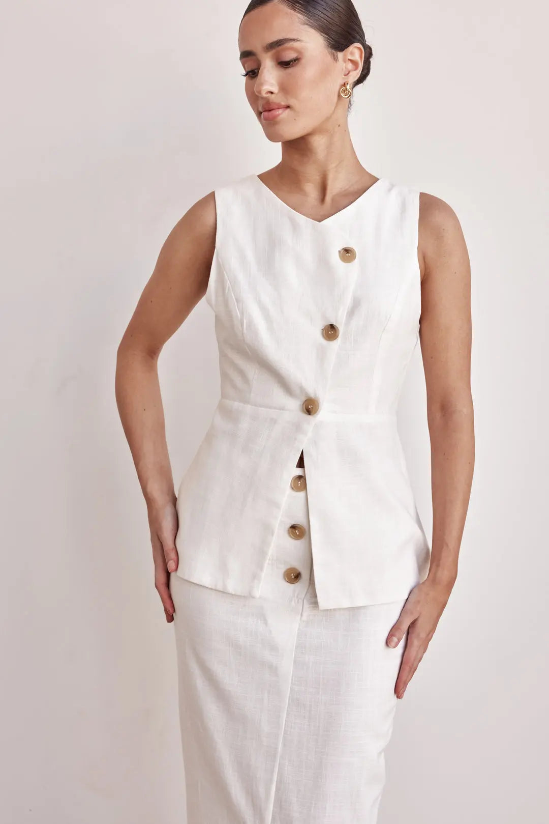 Off-White Linen Peplum Vest Breathe by November 28