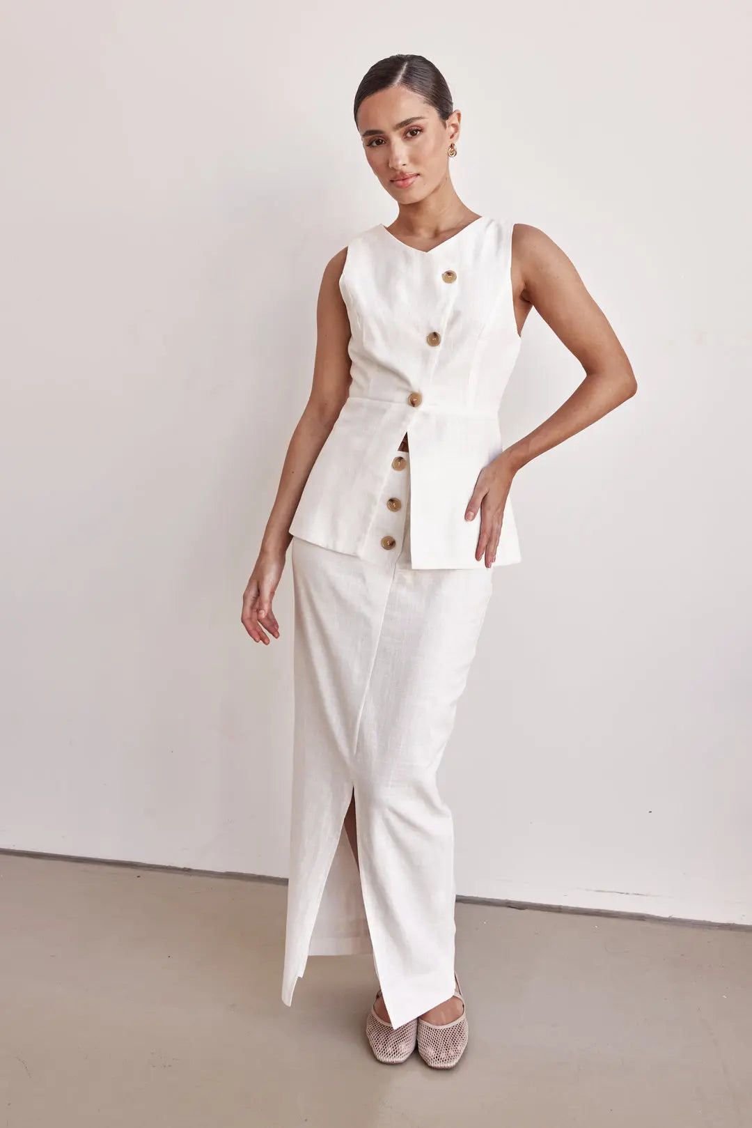 Off-White Linen Peplum Vest Breathe by November 28