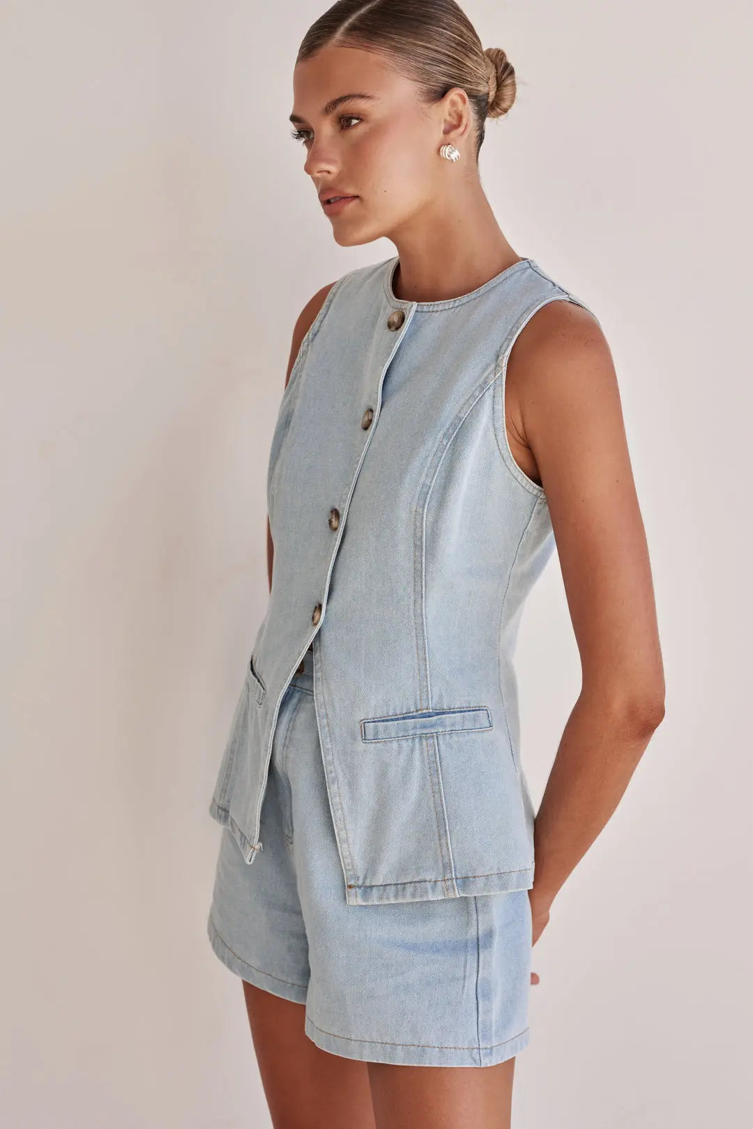 Sleeveless Denim Vest with Pockets Breathe by November 28