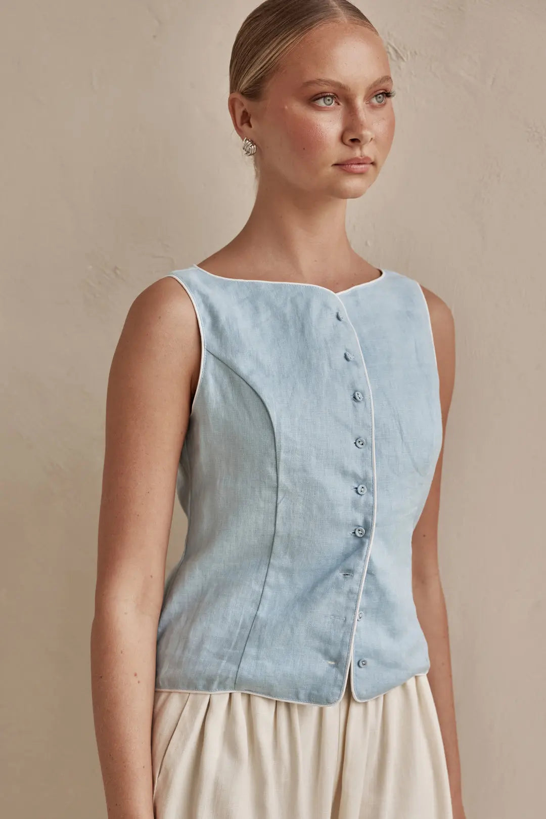 Sky Blue Sleeveless Linen Vest Breathe by November 28