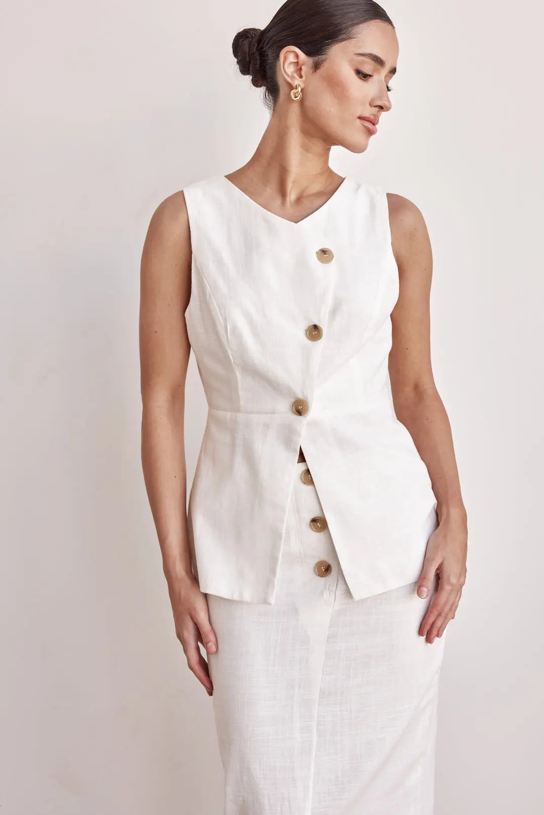 Off-White Linen Peplum Vest Breathe by November 28
