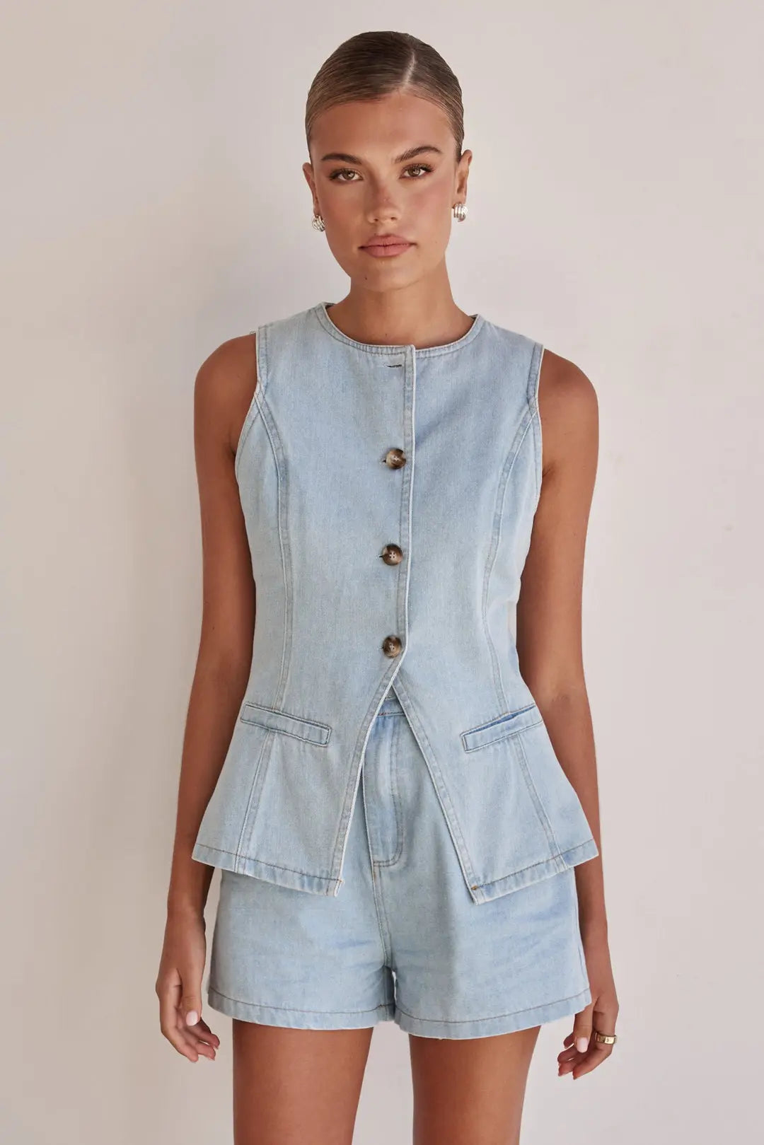Sleeveless Denim Vest with Pockets Breathe by November 28