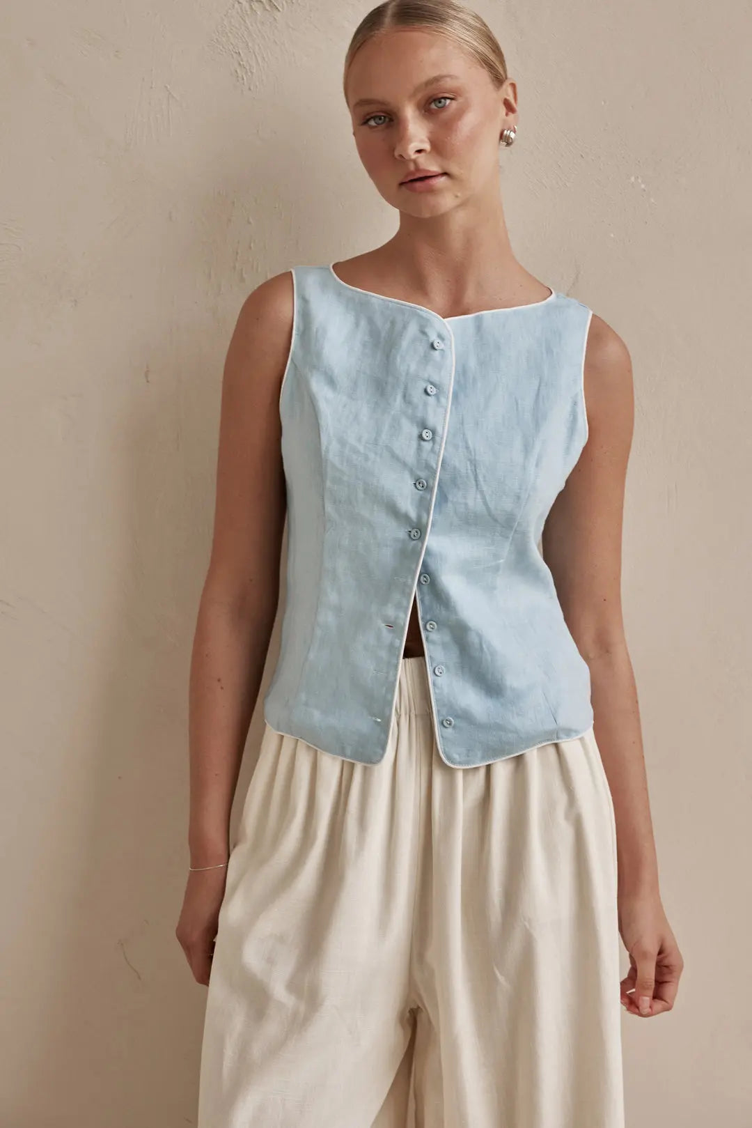Sky Blue Sleeveless Linen Vest Breathe by November 28