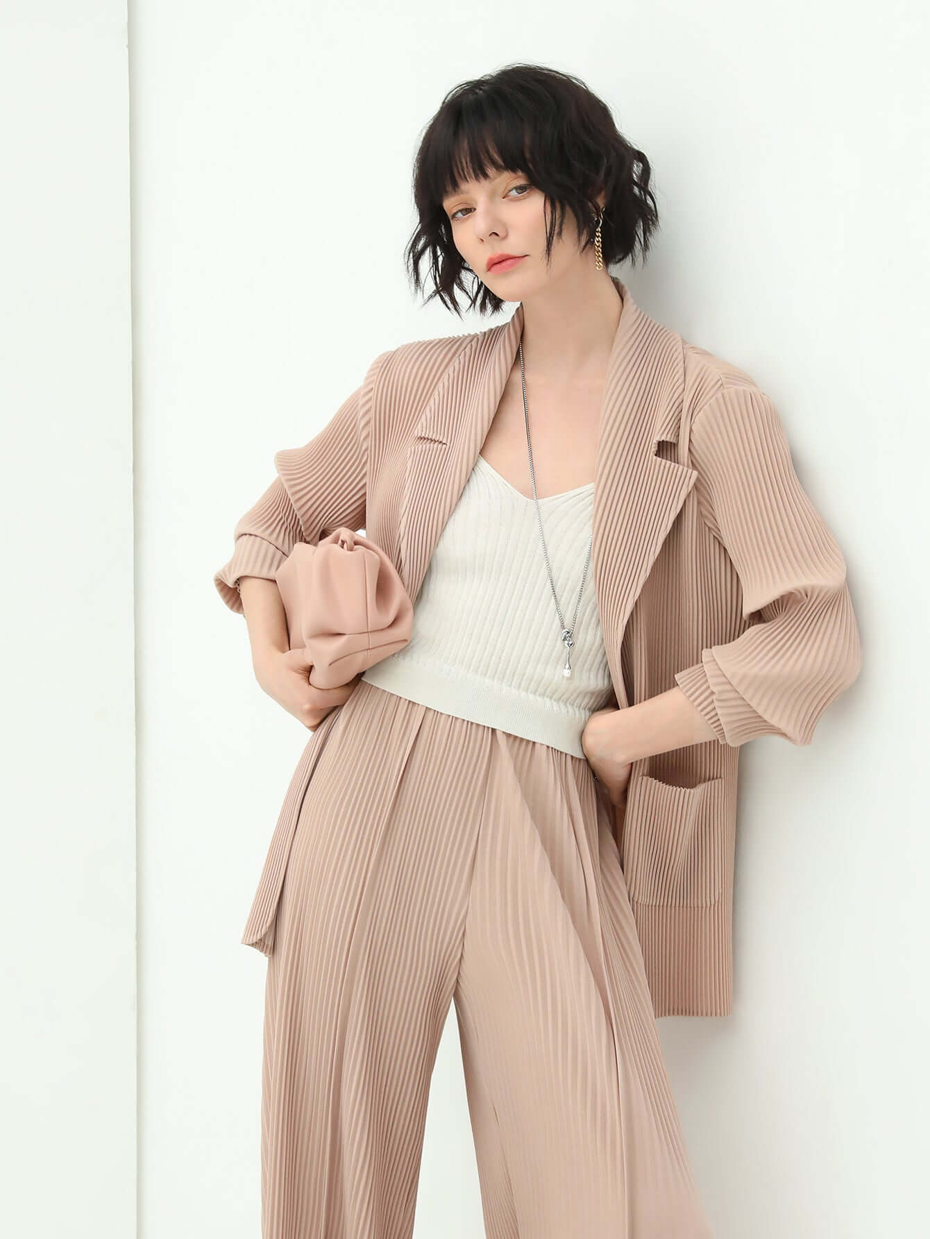 Salmon Pink Pleated Blazer Cocobella