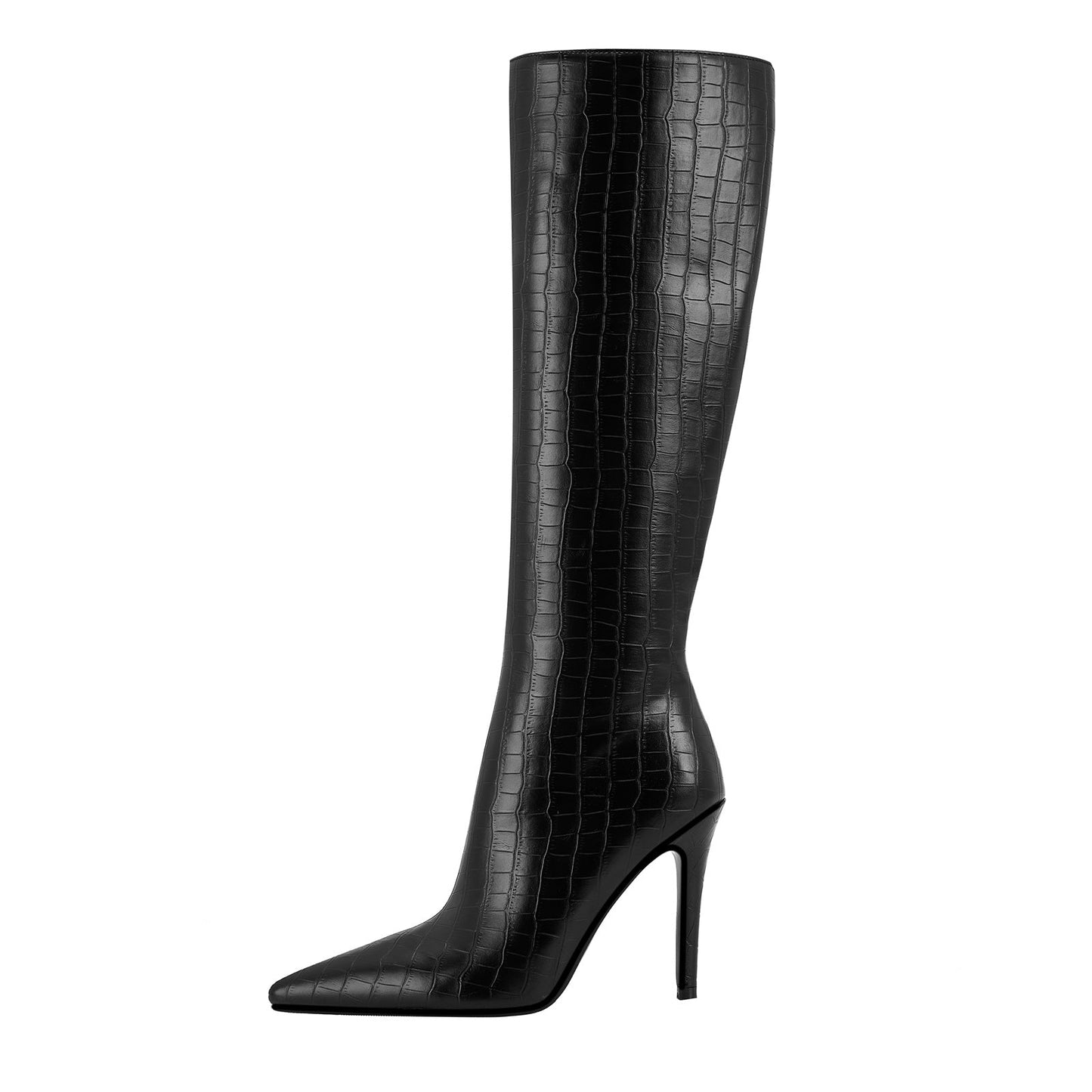 Black Leather Knee-High Boots Jady Rose