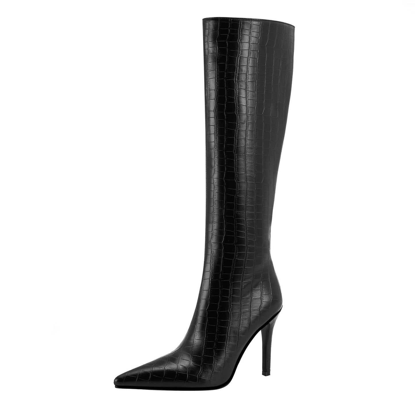 Black Leather Knee-High Boots Jady Rose