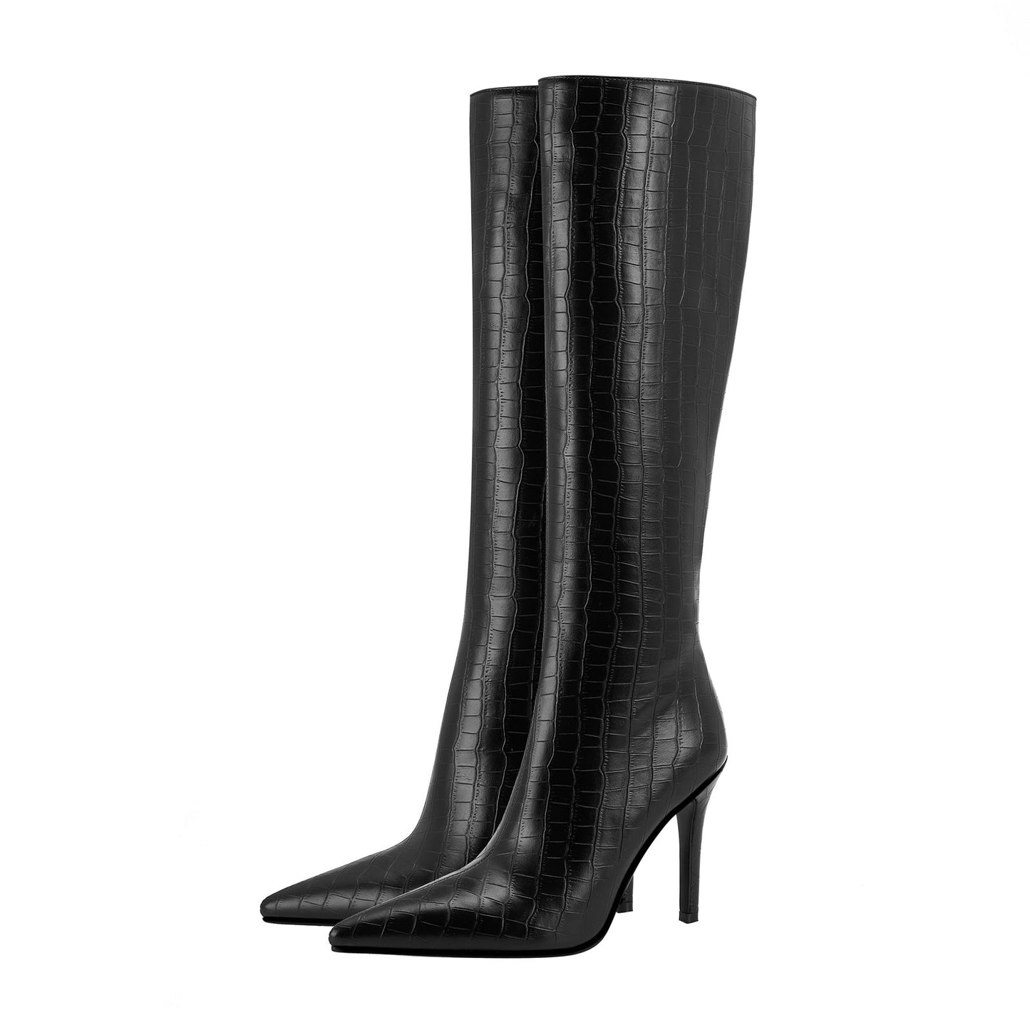 Black Leather Knee-High Boots Jady Rose