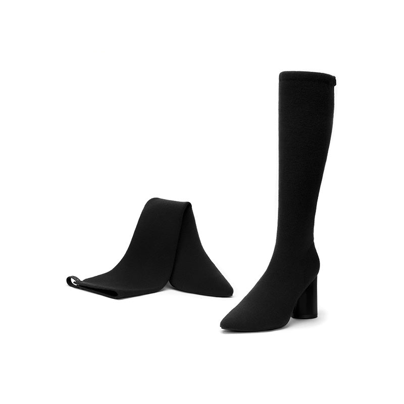 Pointed Toe Block Heel Knee-High Boots MALOVE MZ