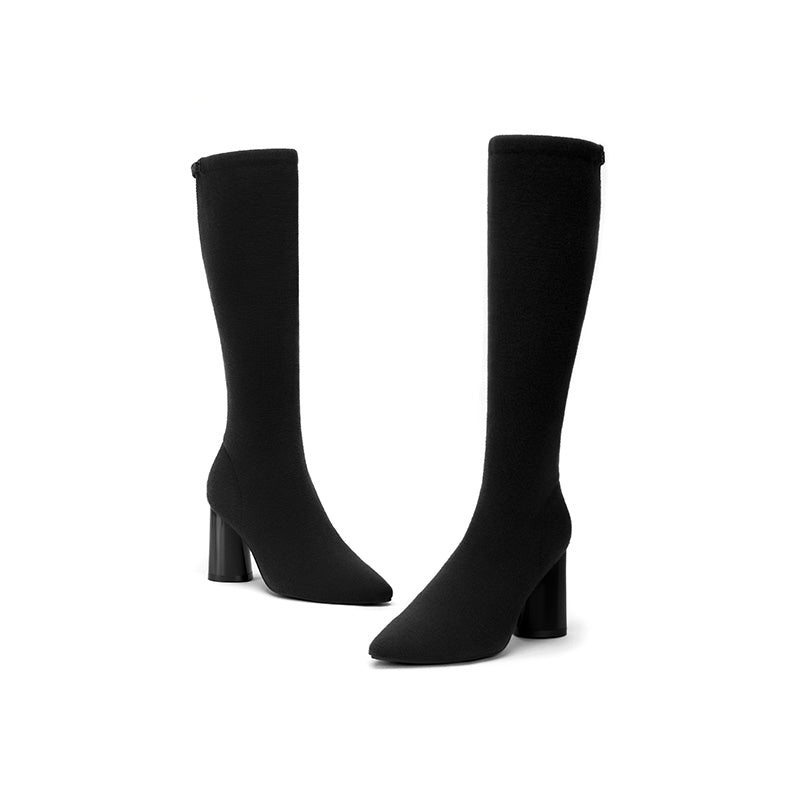Pointed Toe Block Heel Knee-High Boots MALOVE MZ