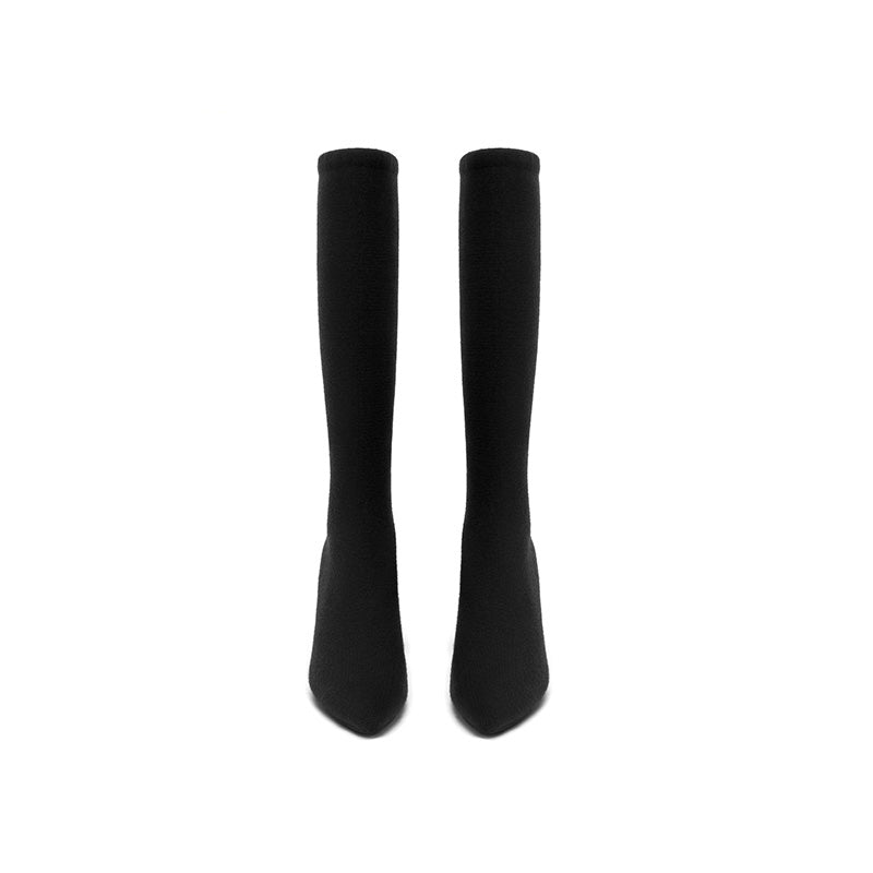 Pointed Toe Block Heel Knee-High Boots MALOVE MZ
