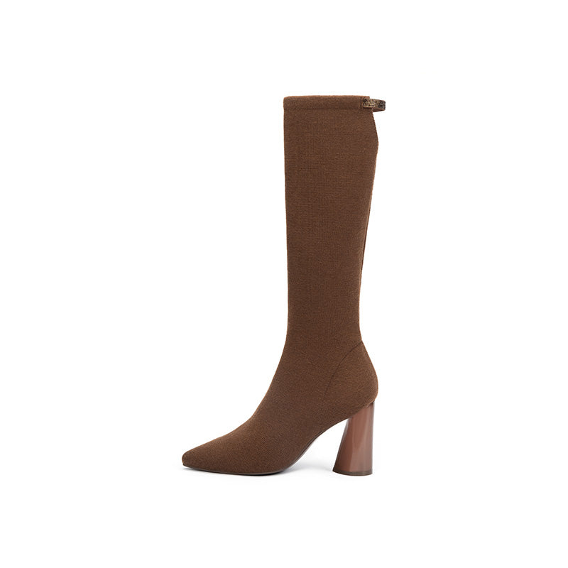 Pointed Toe Block Heel Knee-High Boots MALOVE MZ