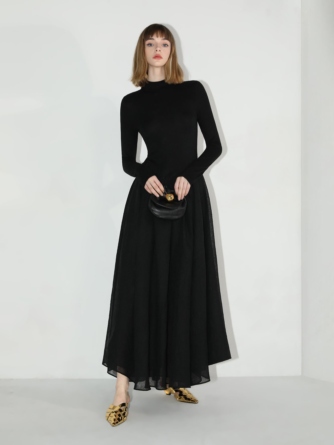Black Pleated Maxi Dress Cocobella