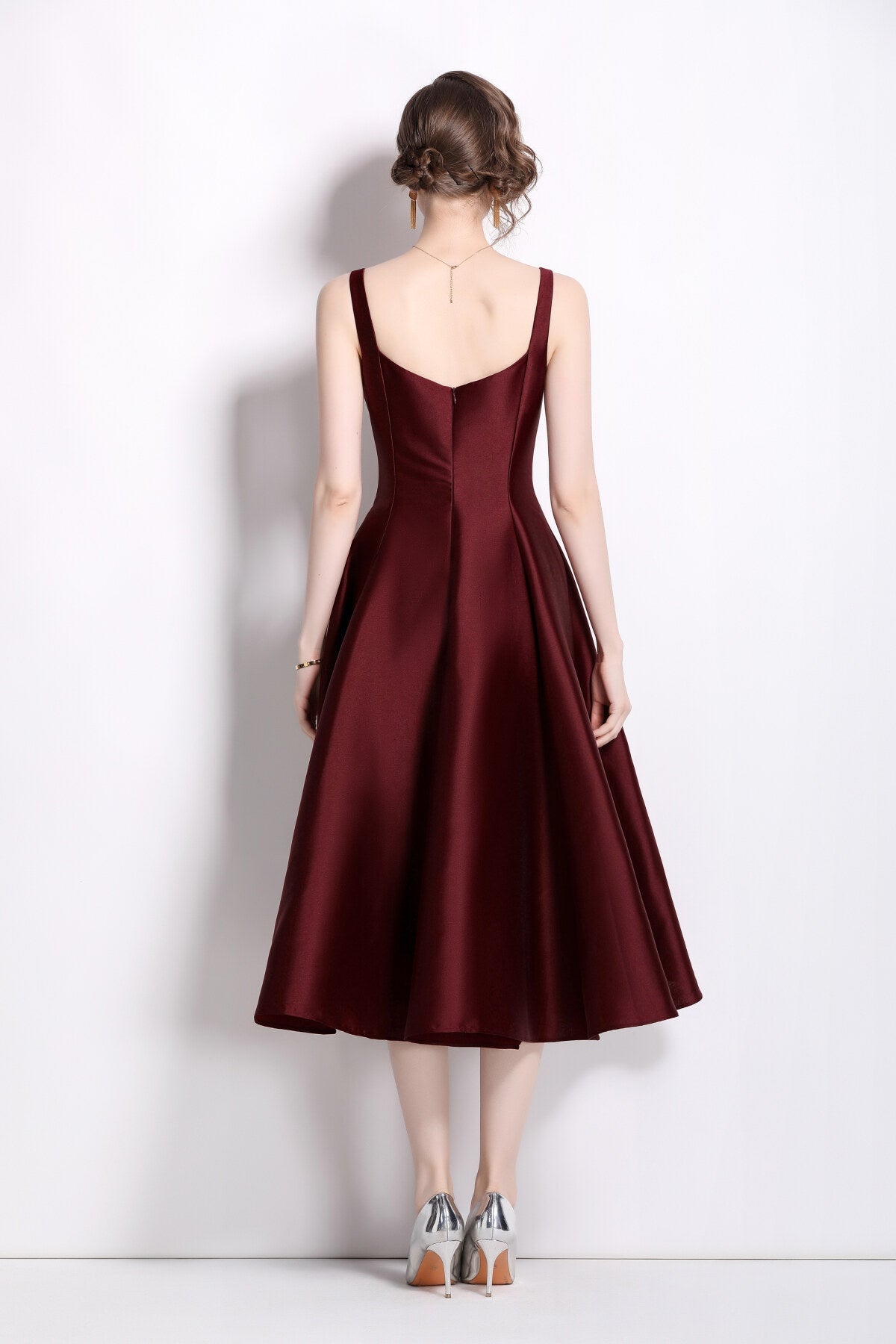 Maroon Cinched Waist Cocktail Dress DZA