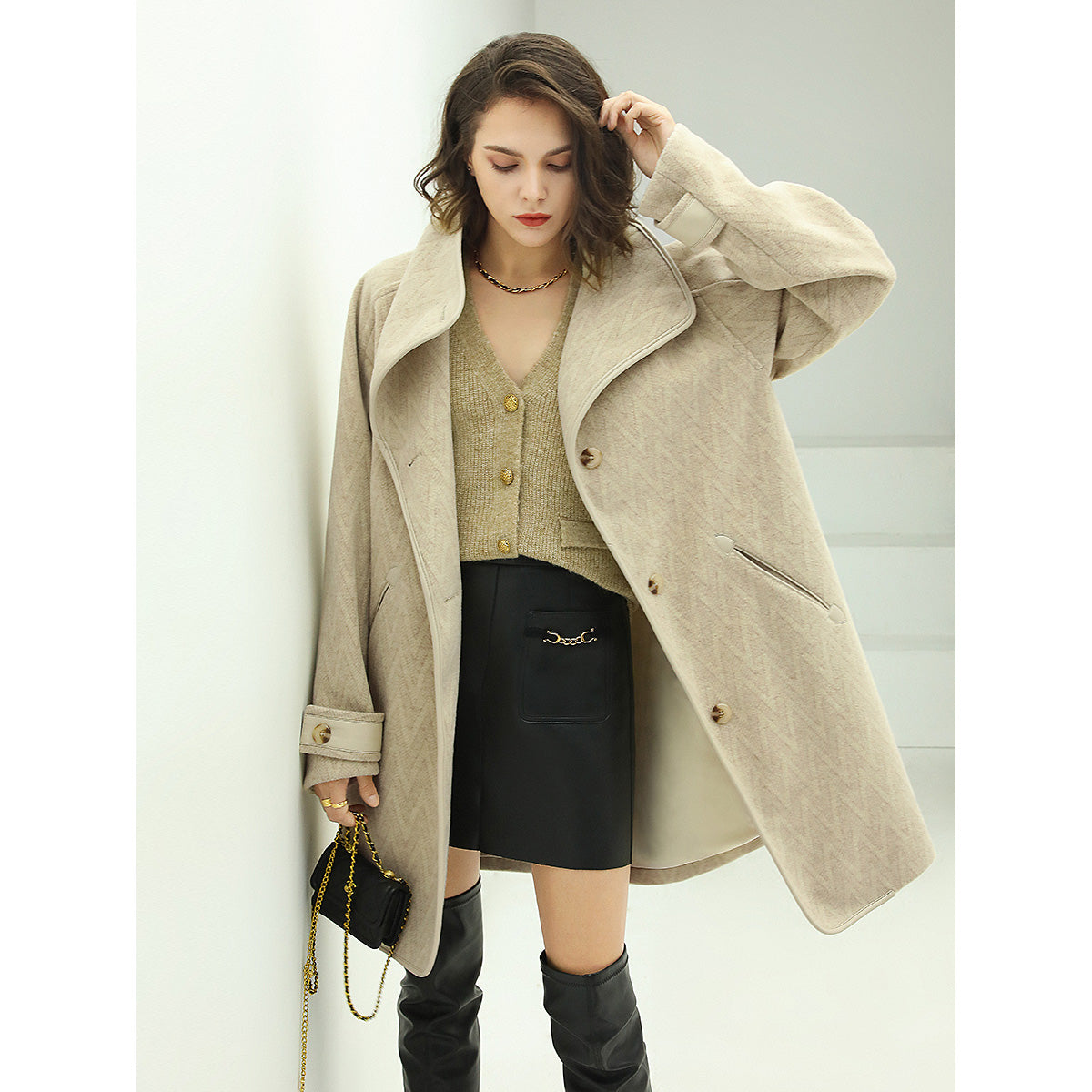 Herringbone Khaki Coat Cocobella