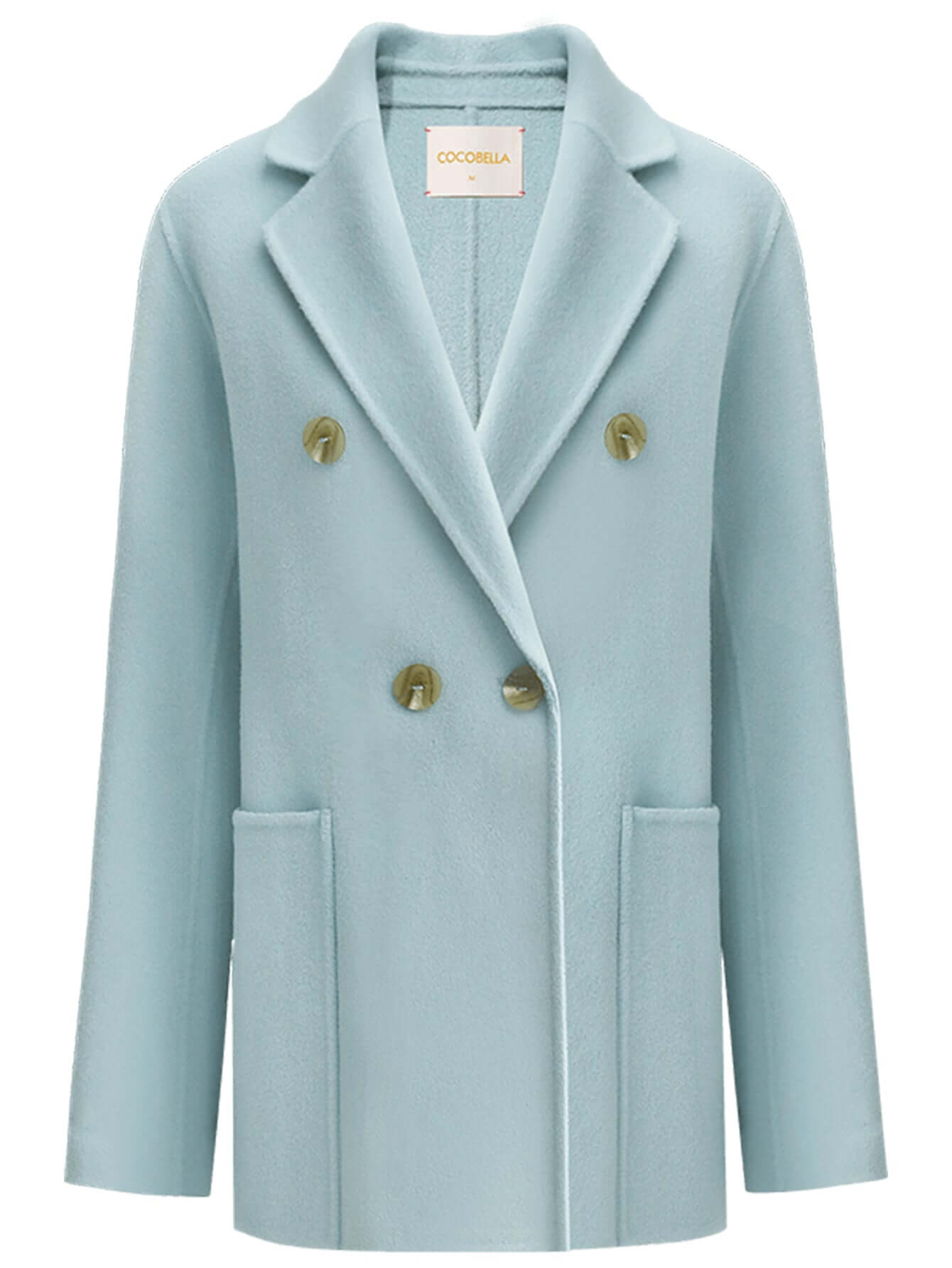 Powder Blue Double-Breasted Wool Coat Cocobella
