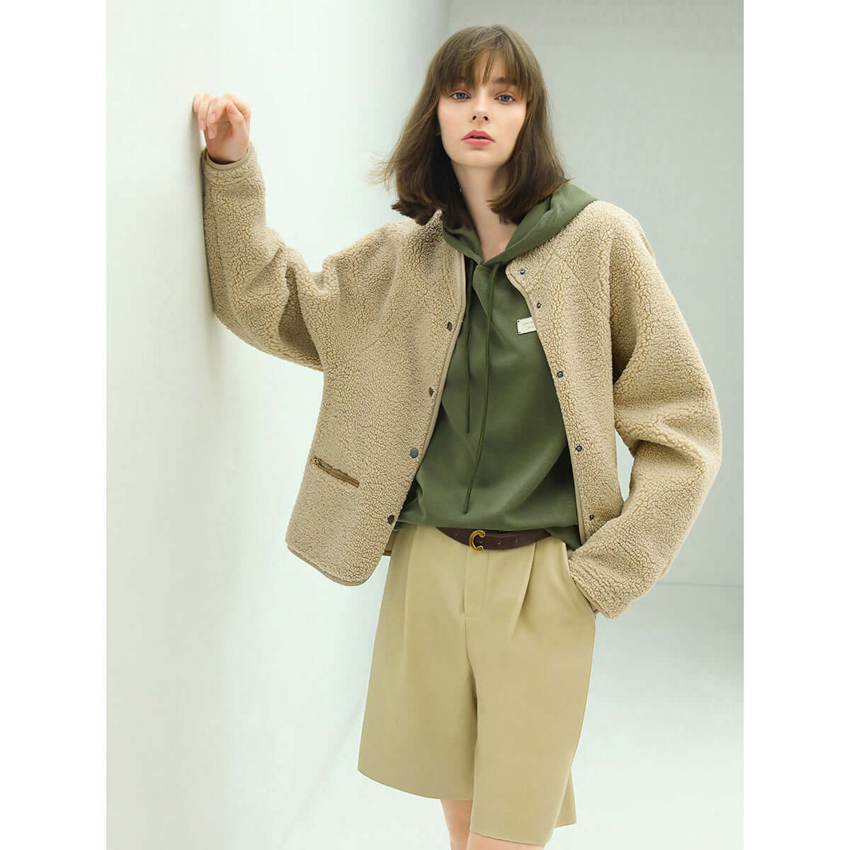 Khaki Teddy Fleece Jacket Cocobella