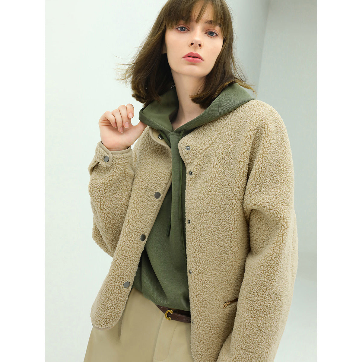 Khaki Teddy Fleece Jacket Cocobella