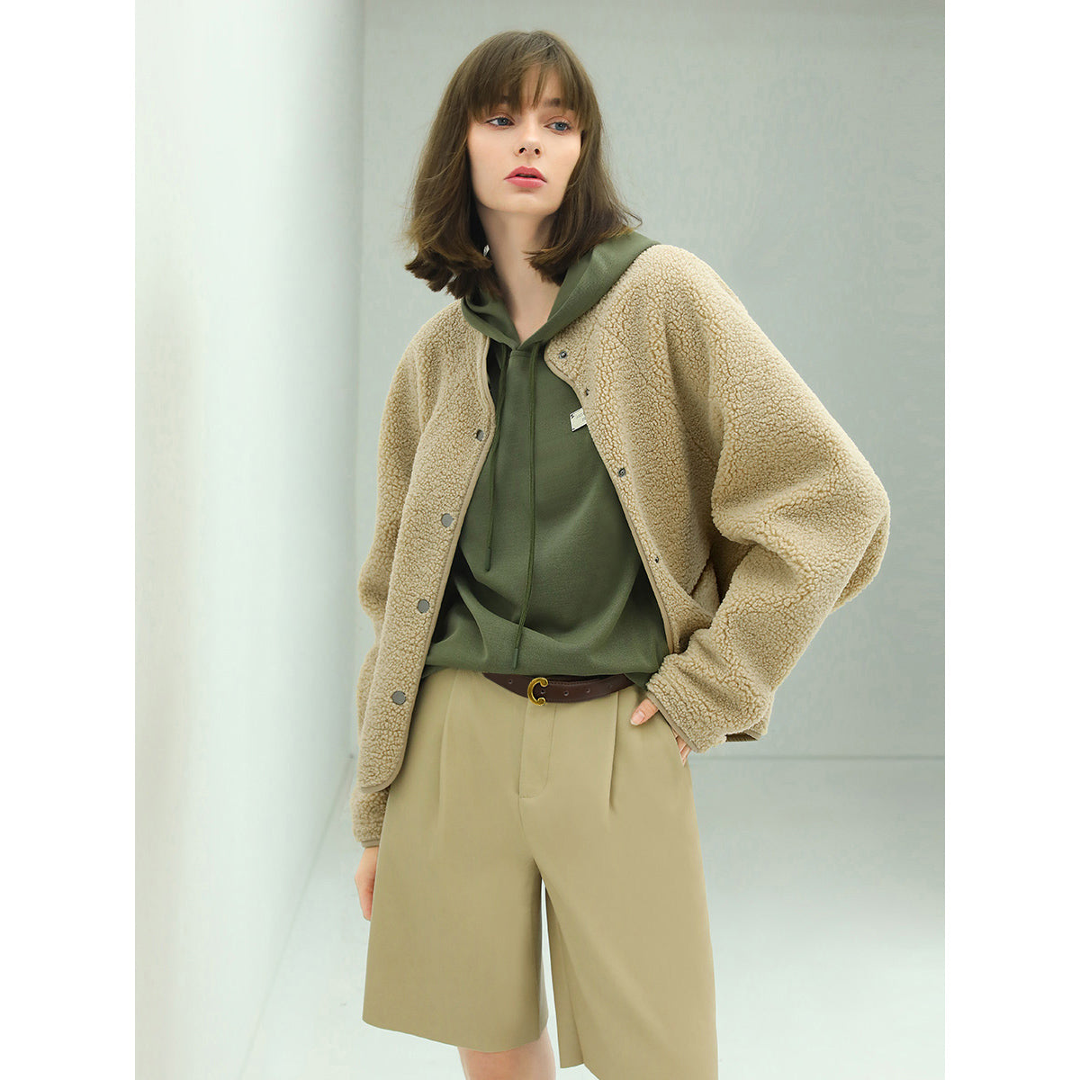Khaki Teddy Fleece Jacket Cocobella