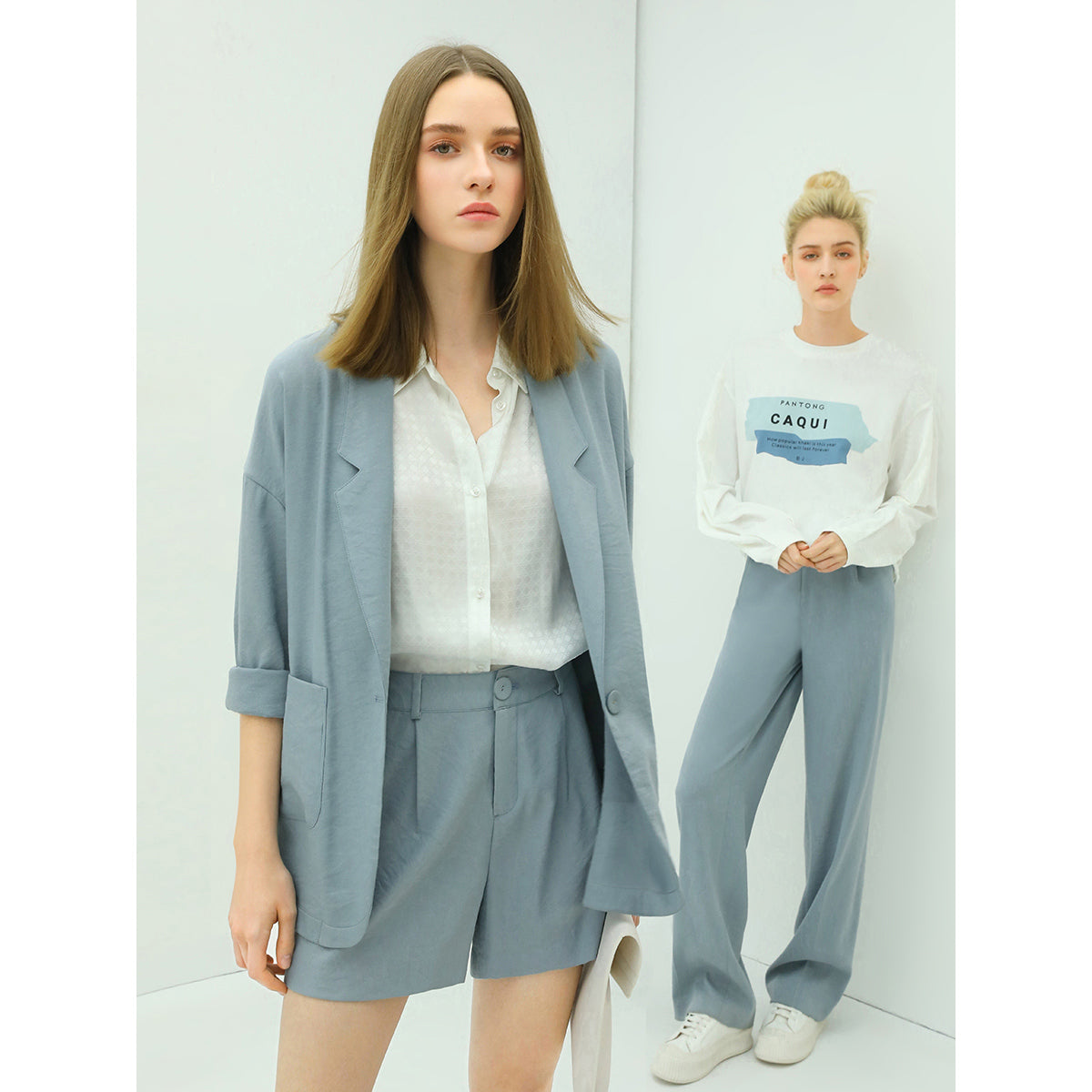 Blue Single-Breasted Casual Blazer Cocobella