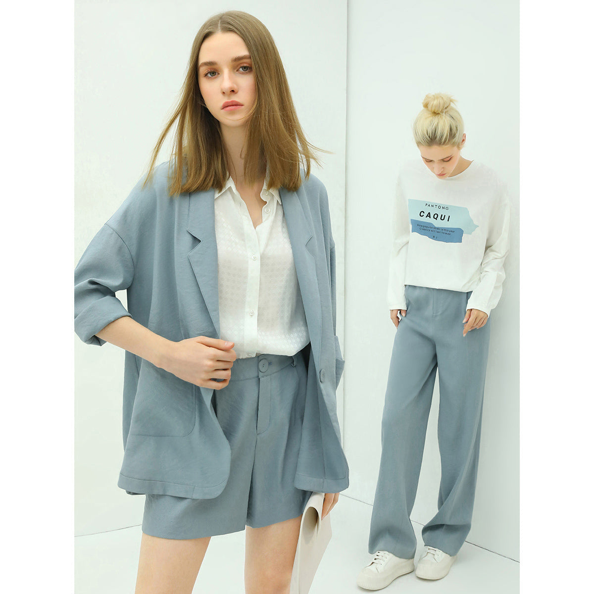 Blue Single-Breasted Casual Blazer Cocobella