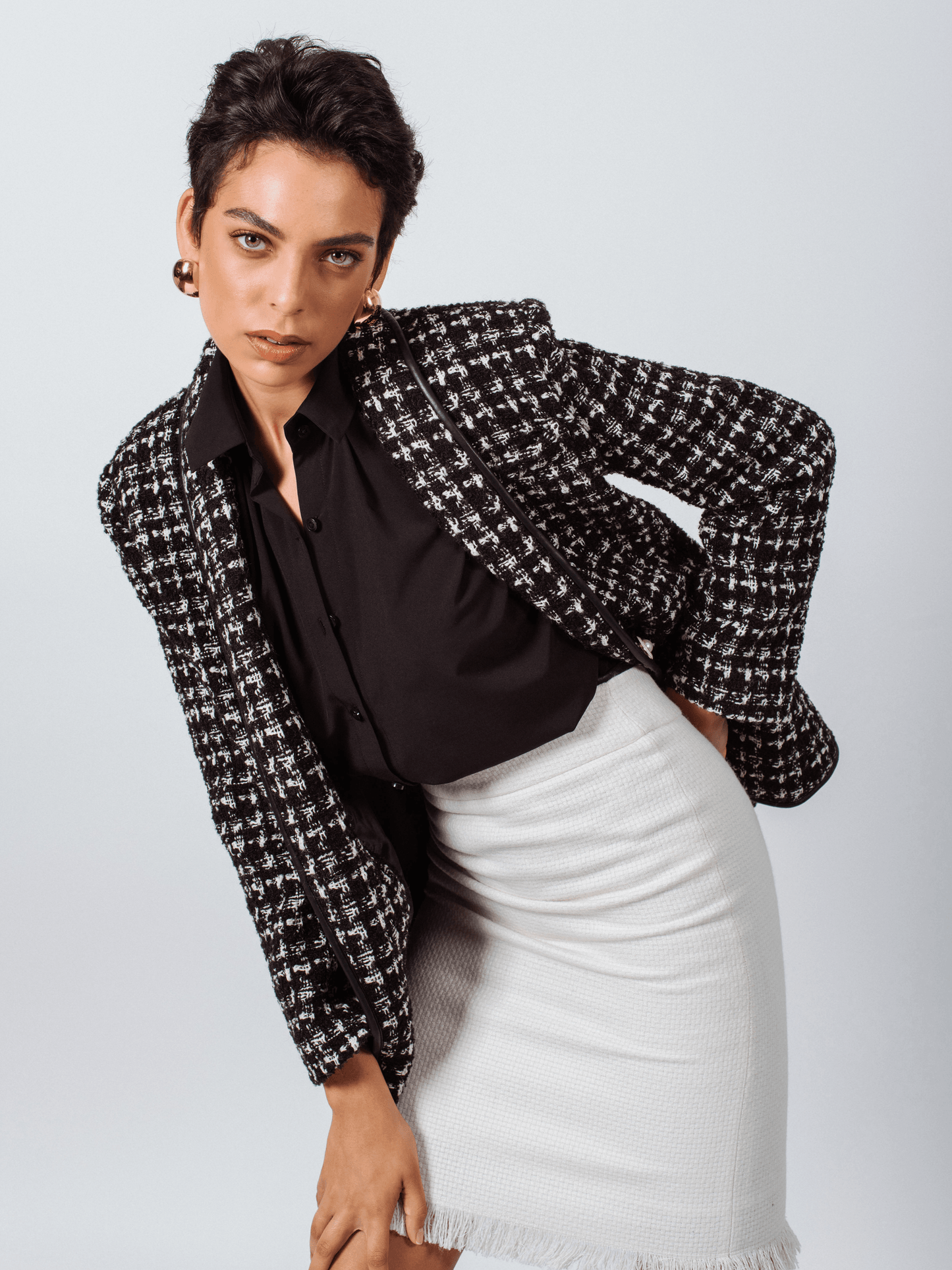 Black & White Tweed Checkers Blazer Le Réussi