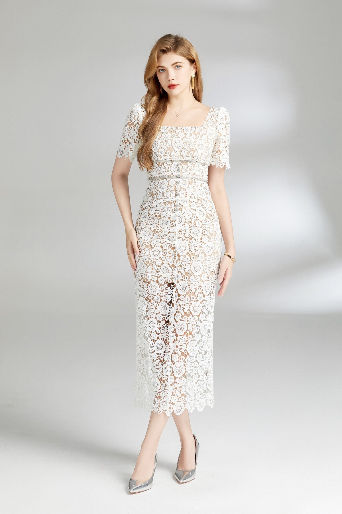 White Lace Cut-Out Dress DZA