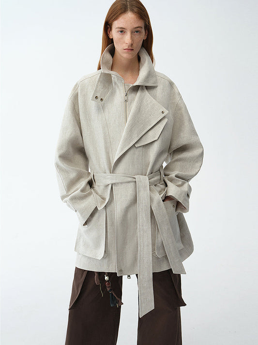 Flynn Magazine Gold Linen Trench Coat Firelady Fur