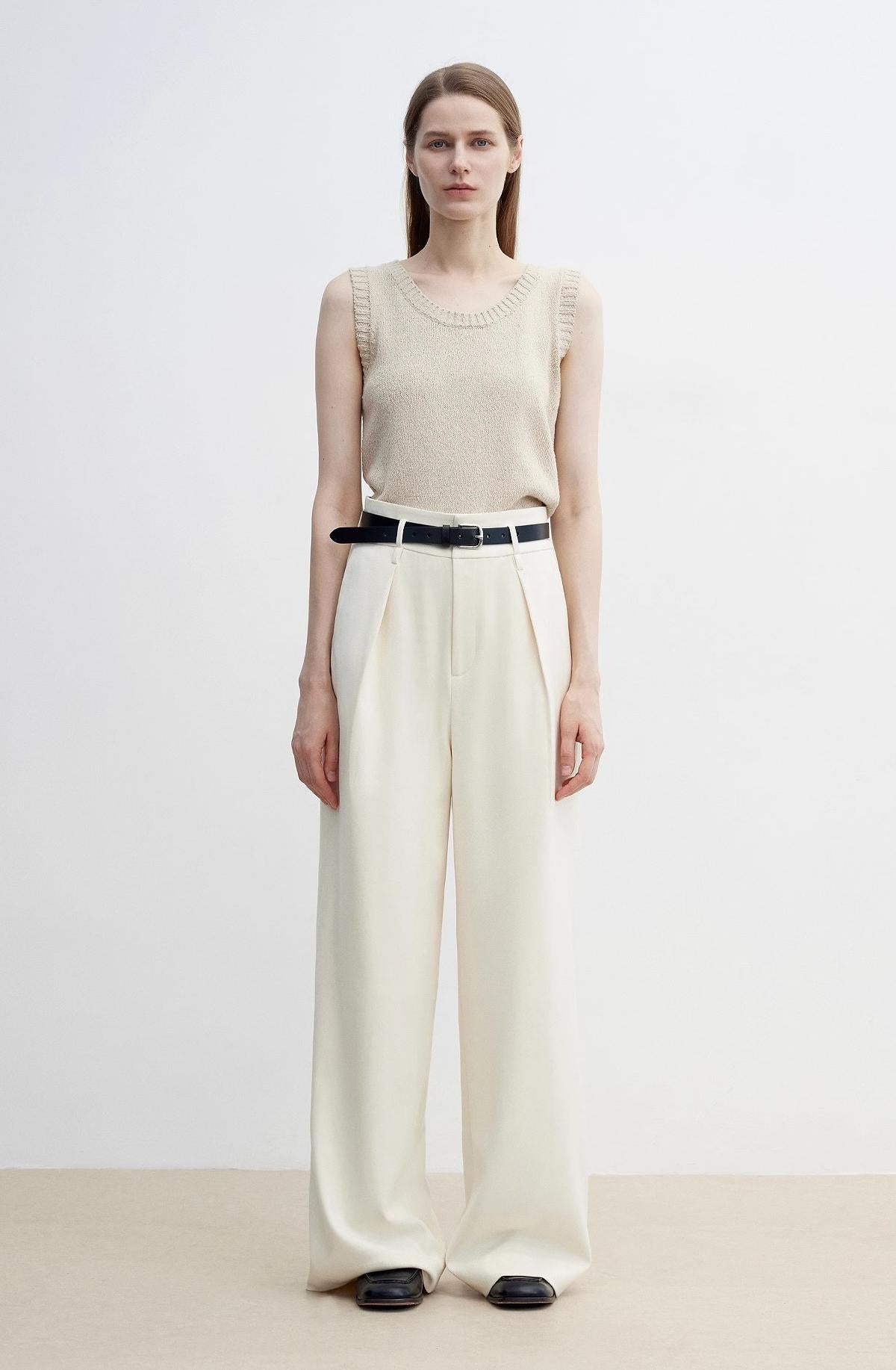 White Wide-Leg Floor-Length Pants Firelady Fur