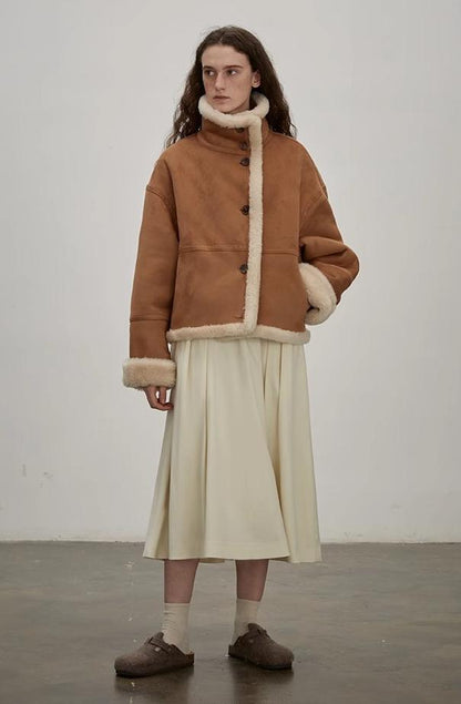 Reversible Wool & Suede Shearling Jacket Firelady Fur