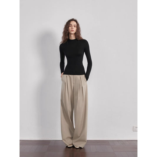 Fine Wool Pleated Wide-Leg Trousers Firelady Fur