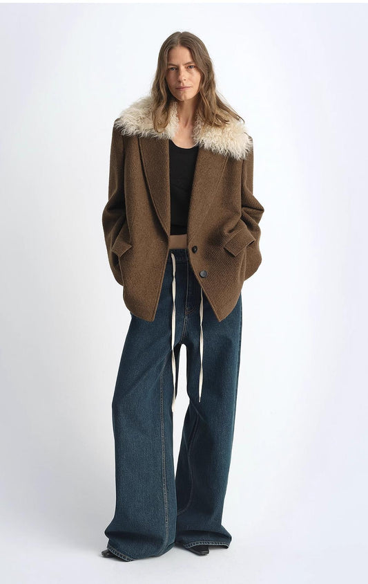 Vertical Texture Wool Tweed Coat Firelady Fur