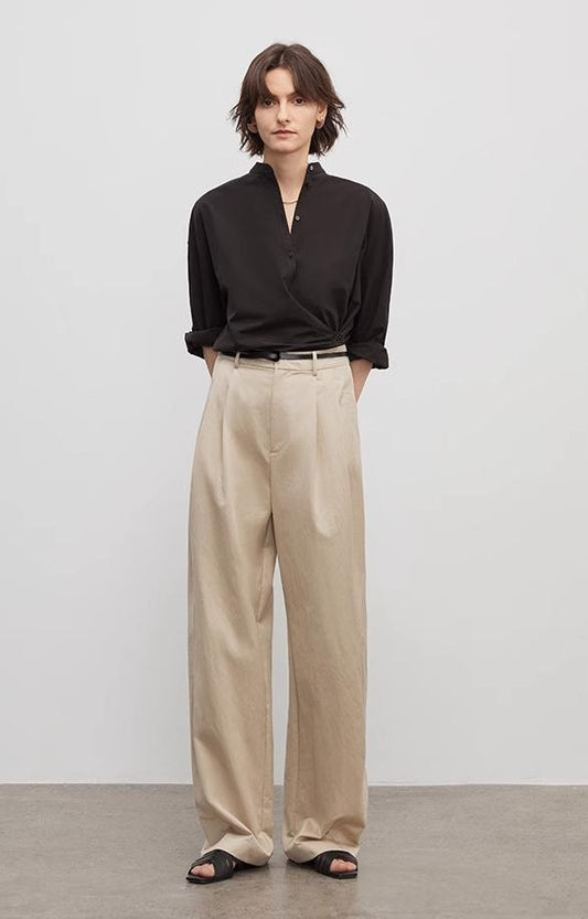 Spliced Double-Pleat Wide-Leg Trousers Firelady Fur