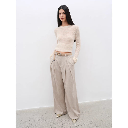 City Stroll Wool-Blend Wide-Leg Trousers Firelady Fur