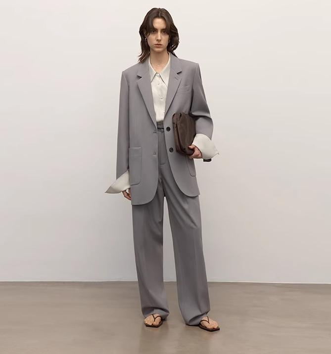 Asymmetrical Collar Two-Button Wool Suit Firelady Fur