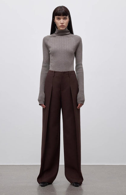 High-Waisted Pleated Wool Suit Trousers Firelady Fur